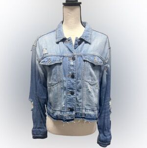 Cello Heavy Distressed & Ripped Cropped Jean Jacket-Size Medium